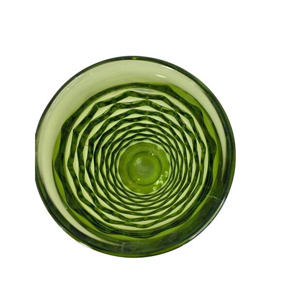 Vtg Indiana Glass Whitehall Avocado Green Cubist Tumbler Footed 6” Glass 6989 - Picture 2 of 7